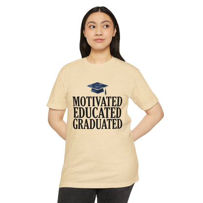 Graduation Tee — "Motivated Educated Graduated" Cap Design