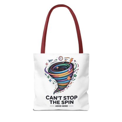Tote Bag — “Can’t Stop The Spin” ADHD Mind Colorful Tornado Tote