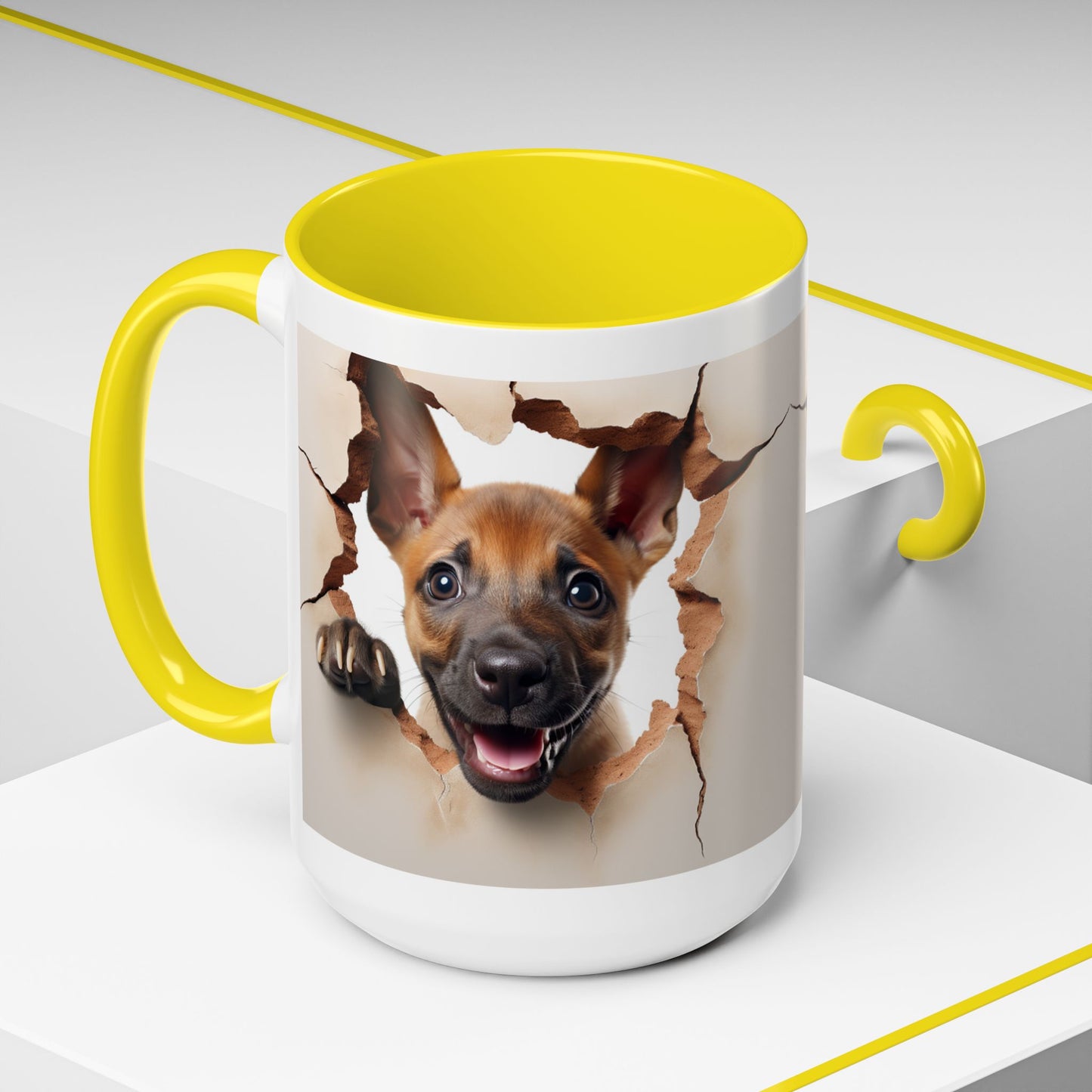Dog Peeking Through Paper Accent Coffee Mug (11/15oz)