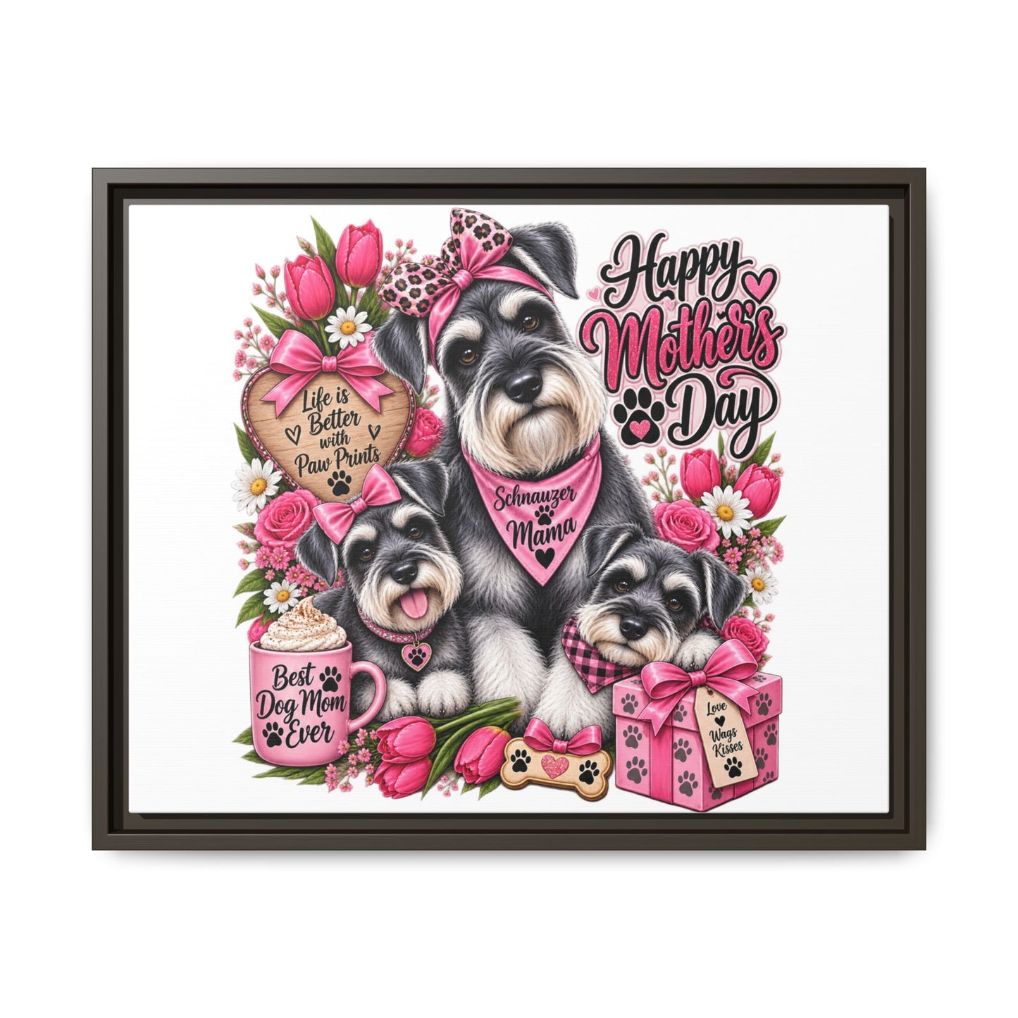 Happy Mother’s Day Schnauzer Canvas — Framed Matte Wall Art