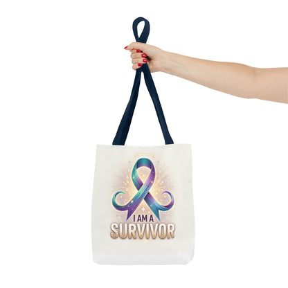 Survivor Ribbon Tote Bag - "I Am a Survivor" Awareness Reusable Shopper