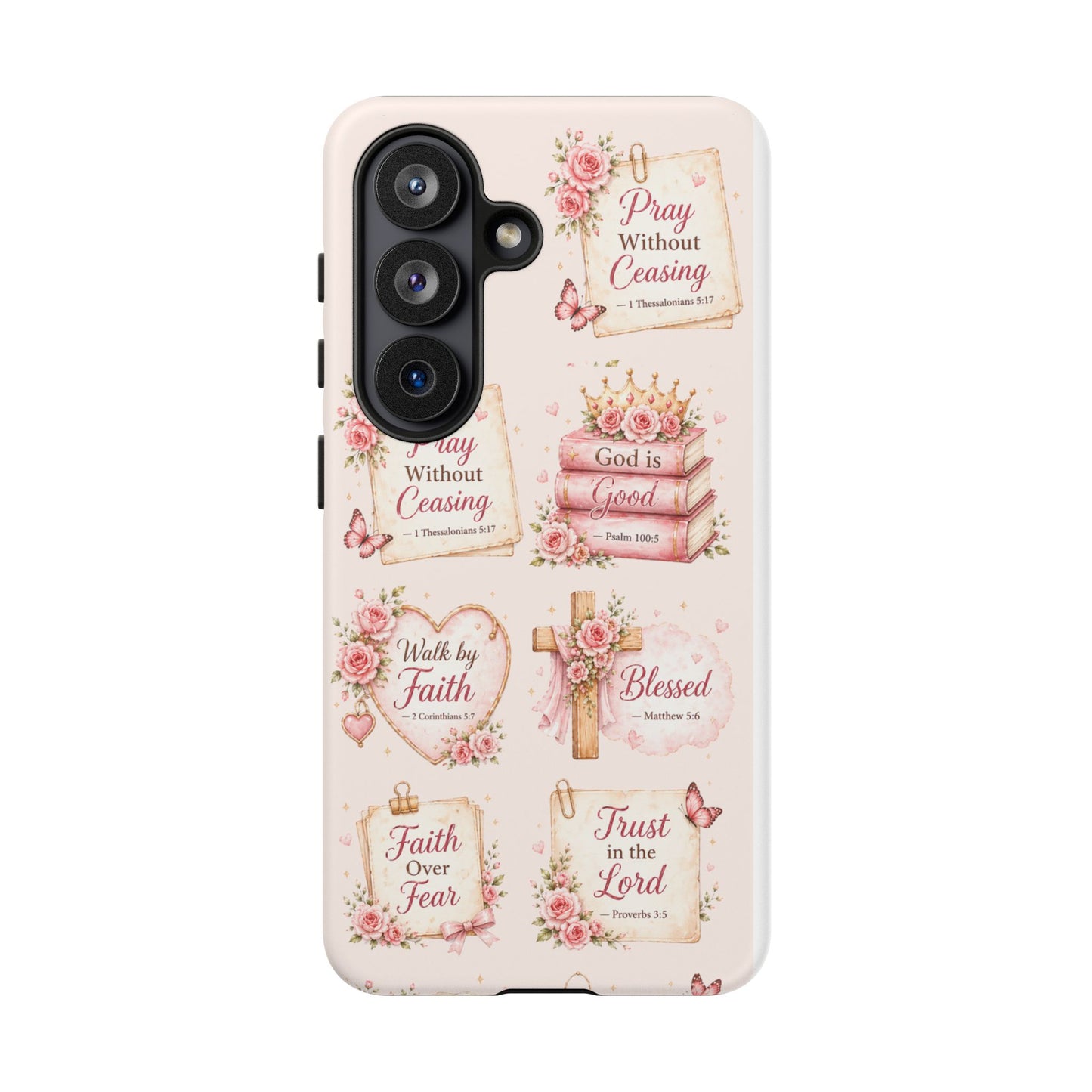 Christian Floral Phone Case — "Pray Without Ceasing" Faith Cross Design