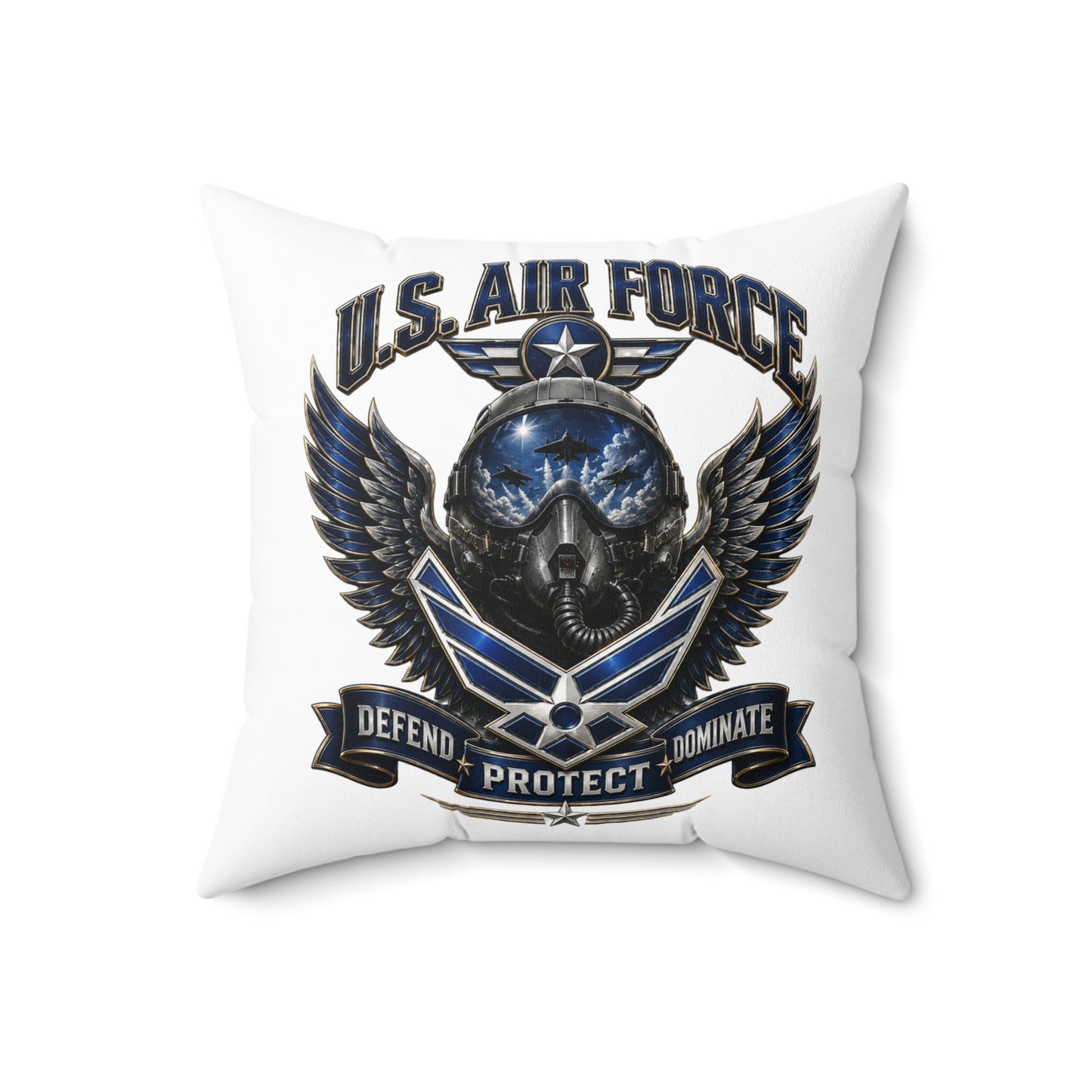 U.S. Air Force Emblem Throw Pillow — Defend Protect Dominate Military Decorative Pillow