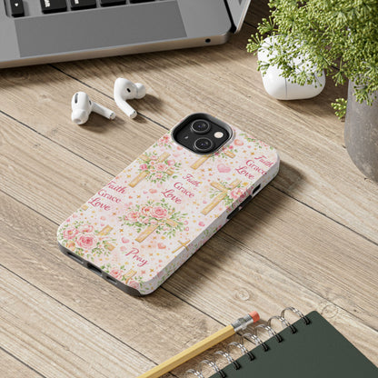 Faith Grace Love Cross Phone Case | Christian Floral iPhone Case