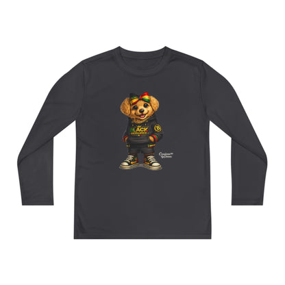 Youth Long Sleeve Tee — Trendy Bear Graphic "Black Excellence"