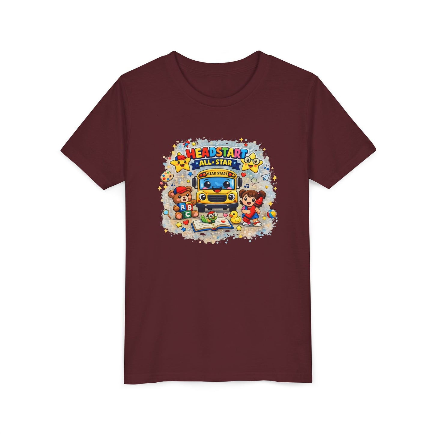 Youth Tee — "Headstart All-Star" Cute School Bus & Characters Back-to-School Shirt