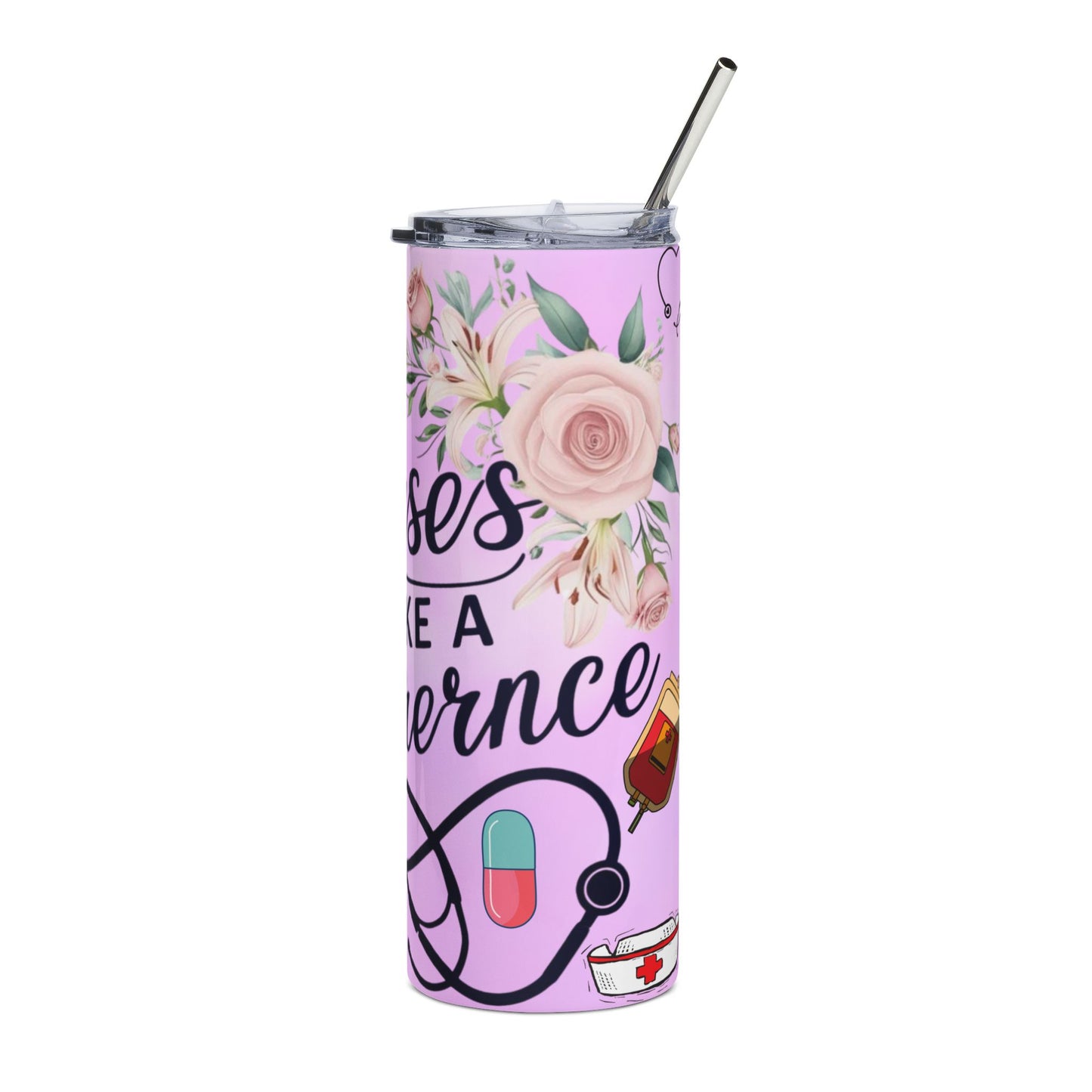 Nurse Make A Difference 20oz Stainless Tumbler — Floral Pink Travel Cup