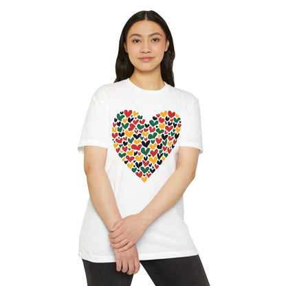 Heart Pattern T-Shirt — Colorful Hand-Drawn Hearts Graphic Tee