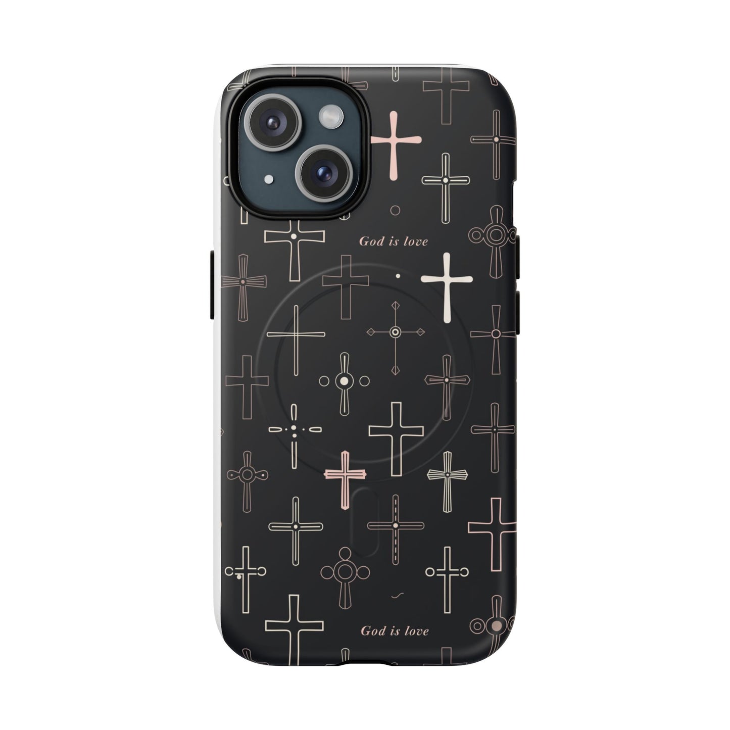 Magnetic Phone Case — Black Cross Pattern with "God is love"