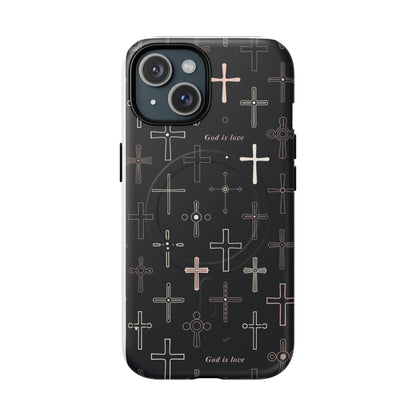 Magnetic Phone Case — Black Cross Pattern with "God is love"
