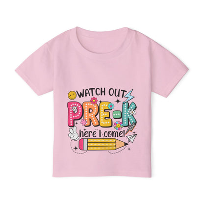 Toddler T-Shirt — "Watch Out Pre-K Here I Come!" Back-to-School Graphic Tee