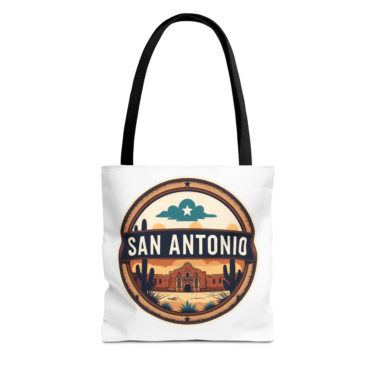 San Antonio Vintage Badge Tote Bag — Retro Texas Travel Market Tote