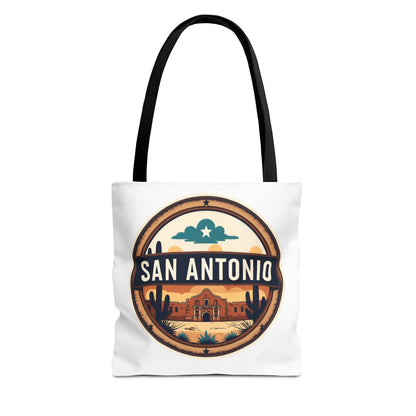 San Antonio Vintage Badge Tote Bag — Retro Texas Travel Market Tote