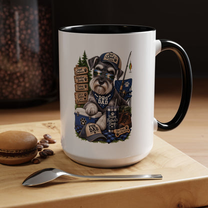 Schnauzer Dad Accent Coffee Mug – "Dog Dad" Camping Paw Print Design (11/15oz)