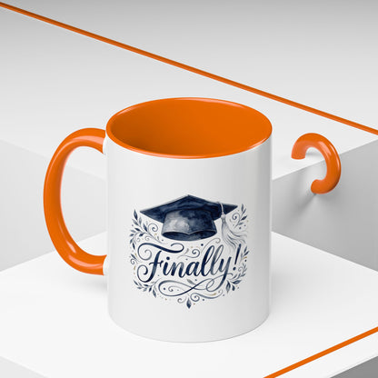 Graduation Coffee Mug — "Finally!" Cap Design (11/15oz)