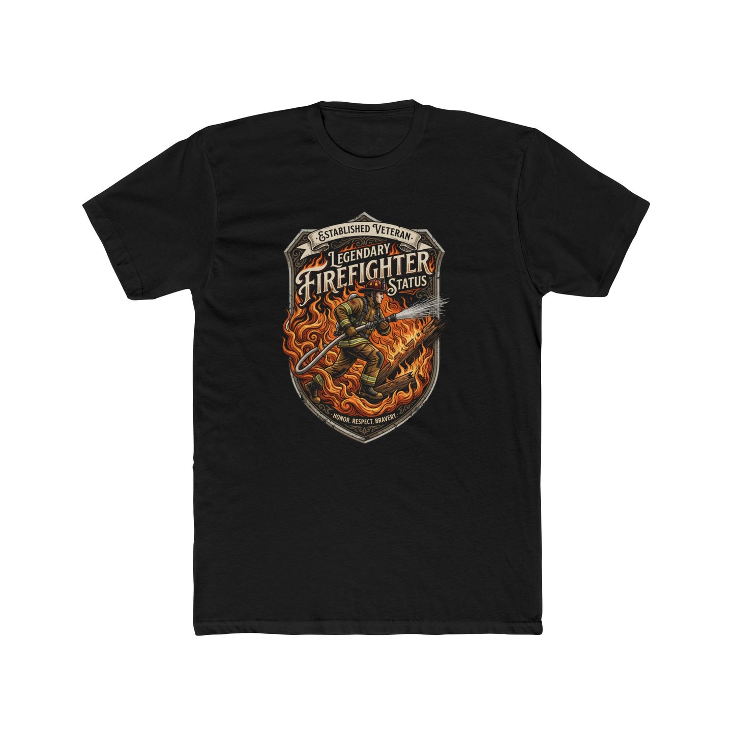 Firefighter Badge T-Shirt — Legendary Firefighter Status Graphic Tee