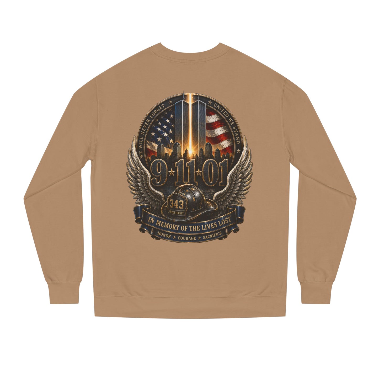 9/11 Memorial Crewneck Sweatshirt — Tribute to Fallen Heroes