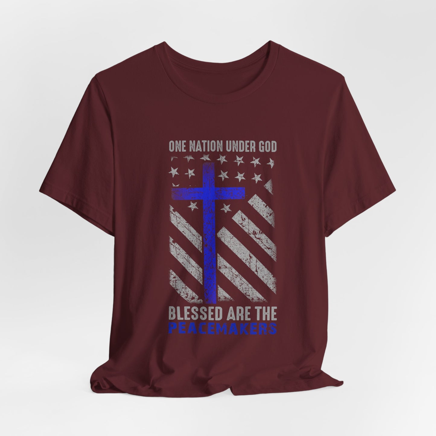 Blessed Are the Peacemakers T‑Shirt — Thin Blue Line Cross, "One Nation Under God" Patriotic Police Tee