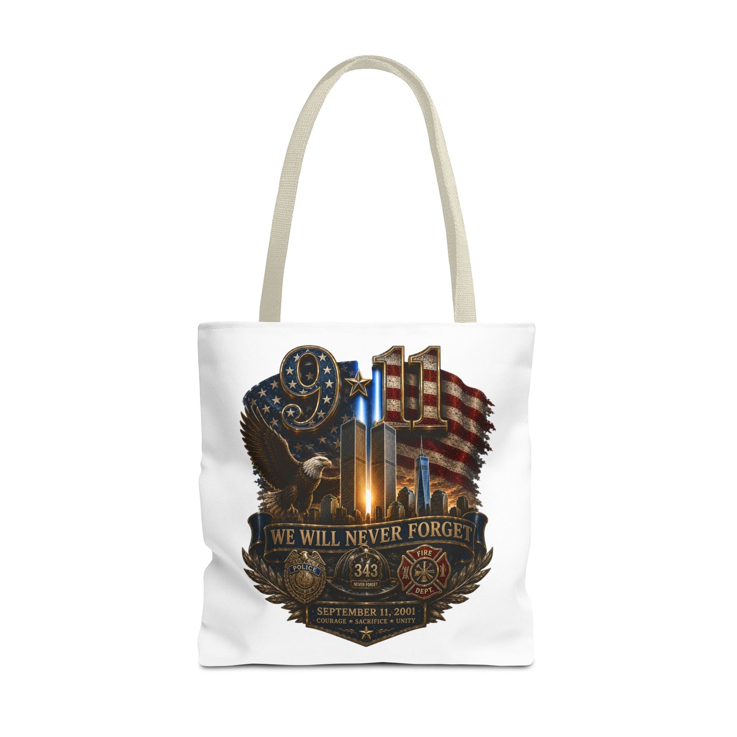 9/11 Memorial Tote Bag — "We Will Never Forget" Patriotic Tribute