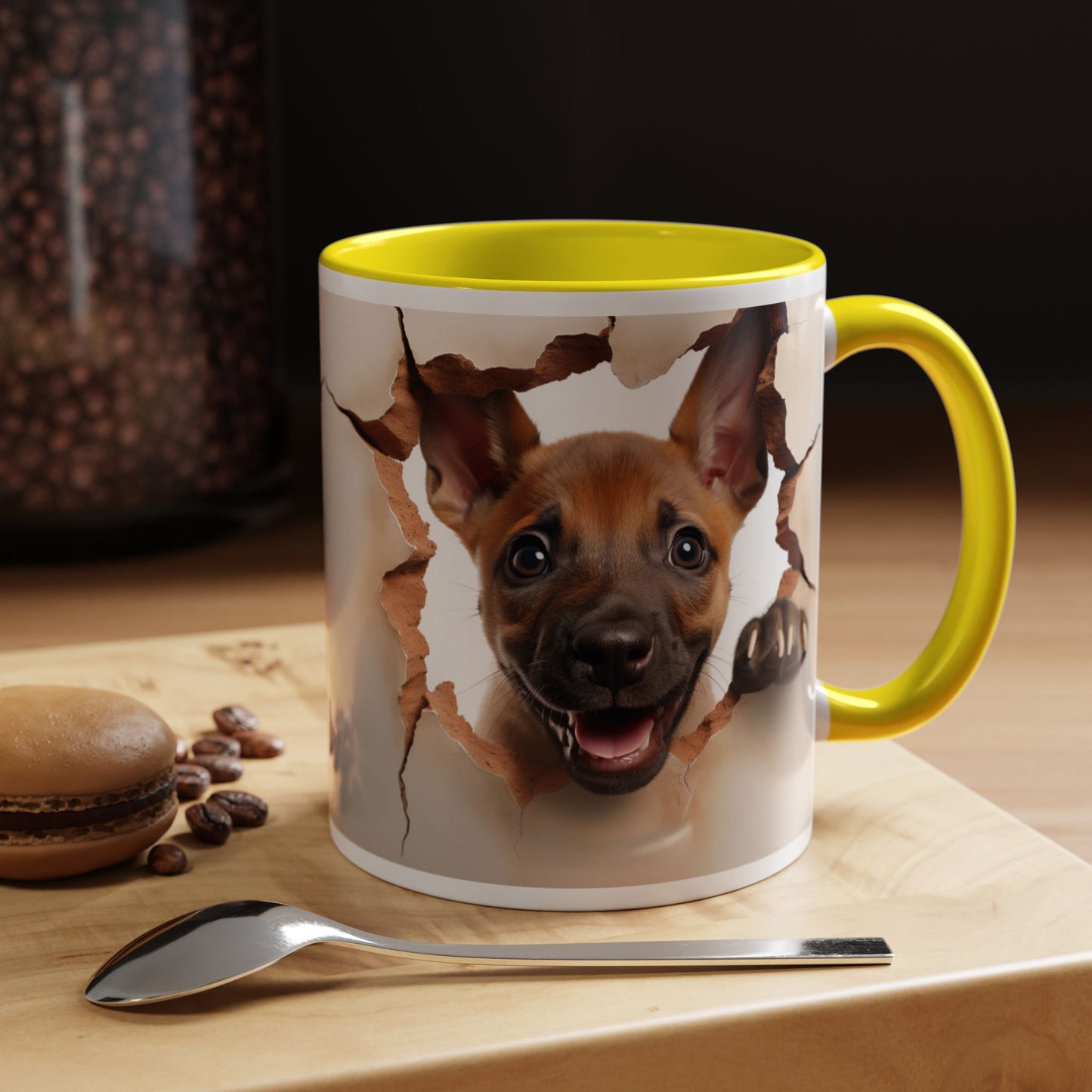 Accent Coffee Mug - Playful Puppy Peeking Through Tear Design (11/15oz)