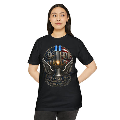 9/11 Never Forget Memorial T-Shirt — Twin Towers Tribute Tee