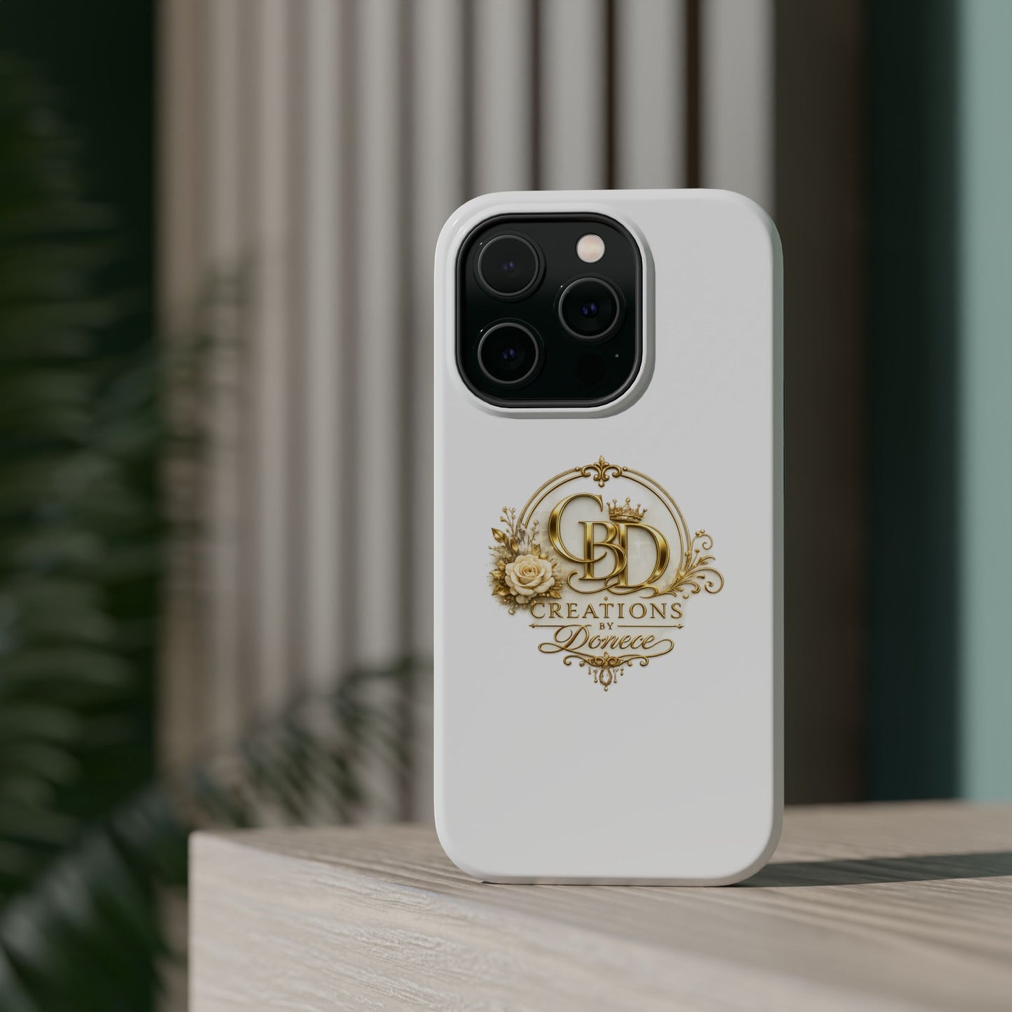 Magnetic Impact-Resistant Phone Case — Gold Floral Crest Logo