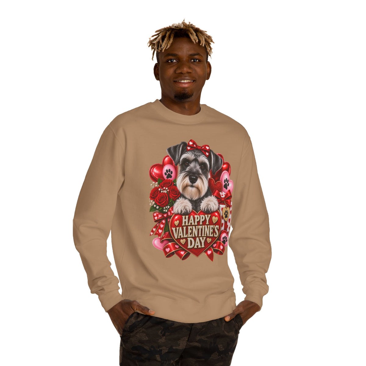 Valentine's Day Dog Sweatshirt — Cute Schnauzer "Happy Valentine's Day" Crewneck