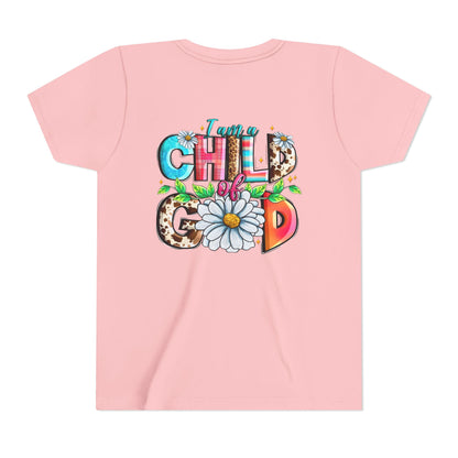 Youth Tee — "I Am a Child of God" Floral Christian Graphic