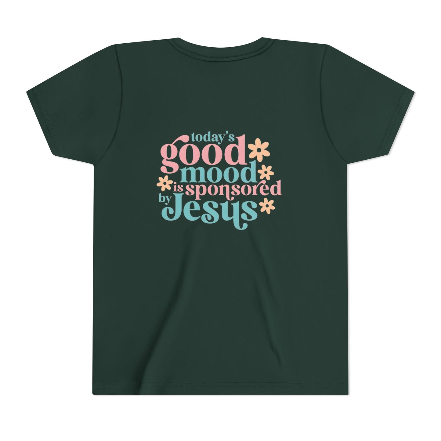 Youth Tee – "Today's Good Mood is Sponsored by Jesus" Retro Floral Christian Shirt