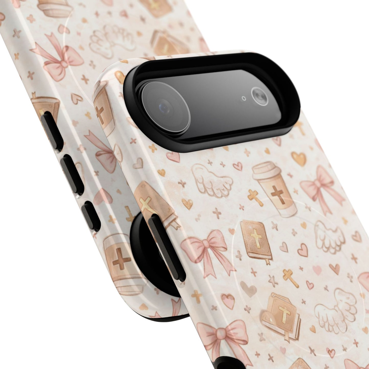 Christian Pattern Phone Case — Cute Cross, Bible & Dove Tough Magnetic Case
