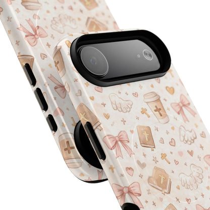 Christian Pattern Phone Case — Cute Cross, Bible & Dove Tough Magnetic Case