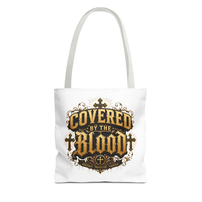 Covered by the Blood Tote Bag — Christian Cross Faith Canvas Tote