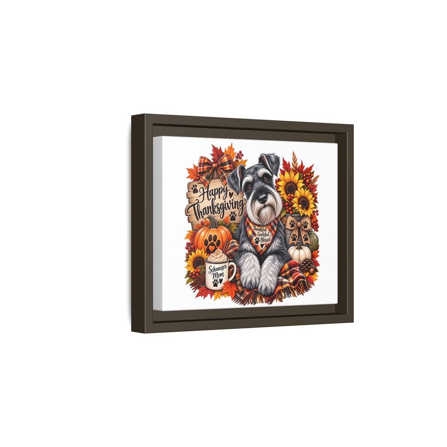 Happy Thanksgiving Schnauzer Framed Canvas — Autumn Dog Wall Art