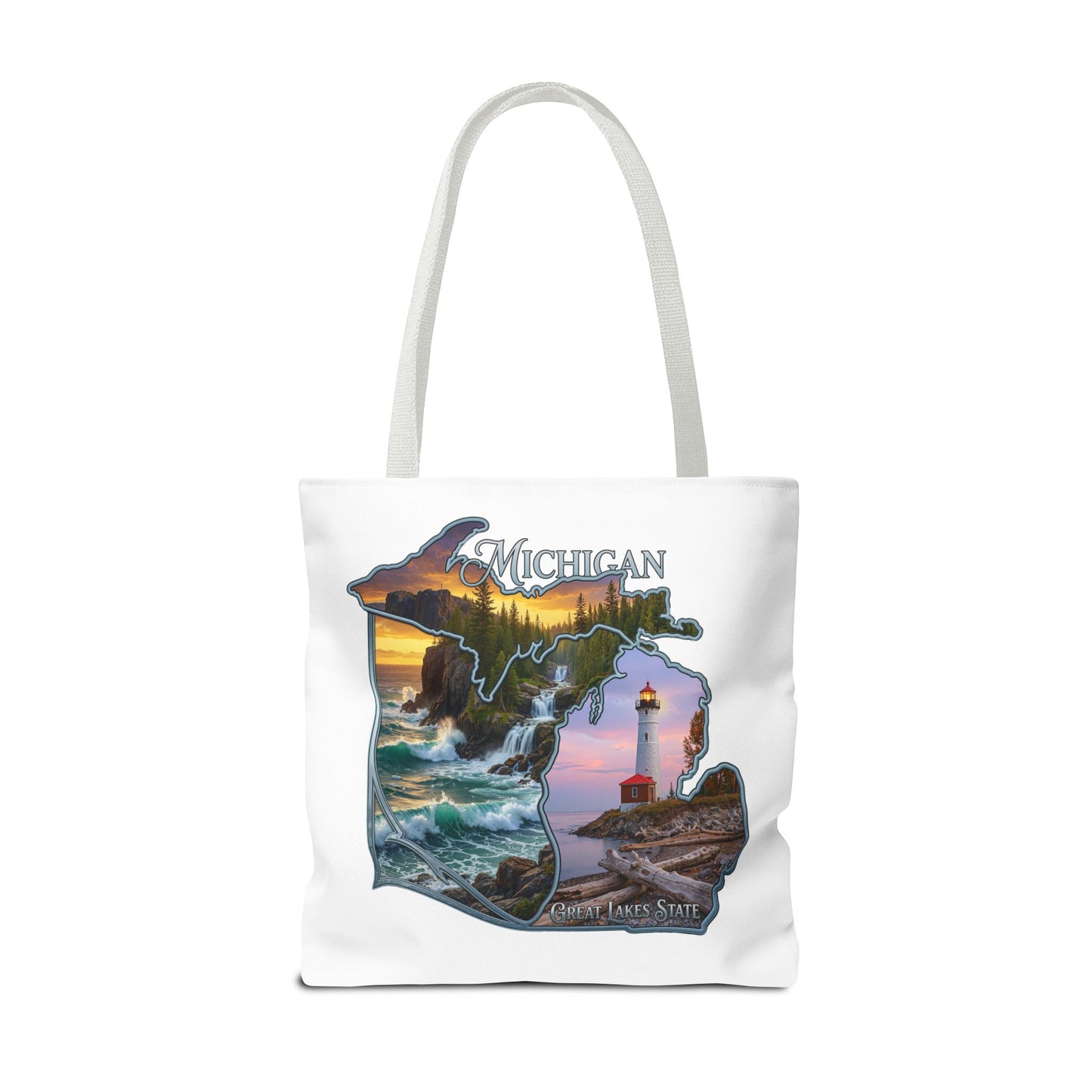 Michigan Lighthouse Tote Bag — Great Lakes Scenic State Travel Tote