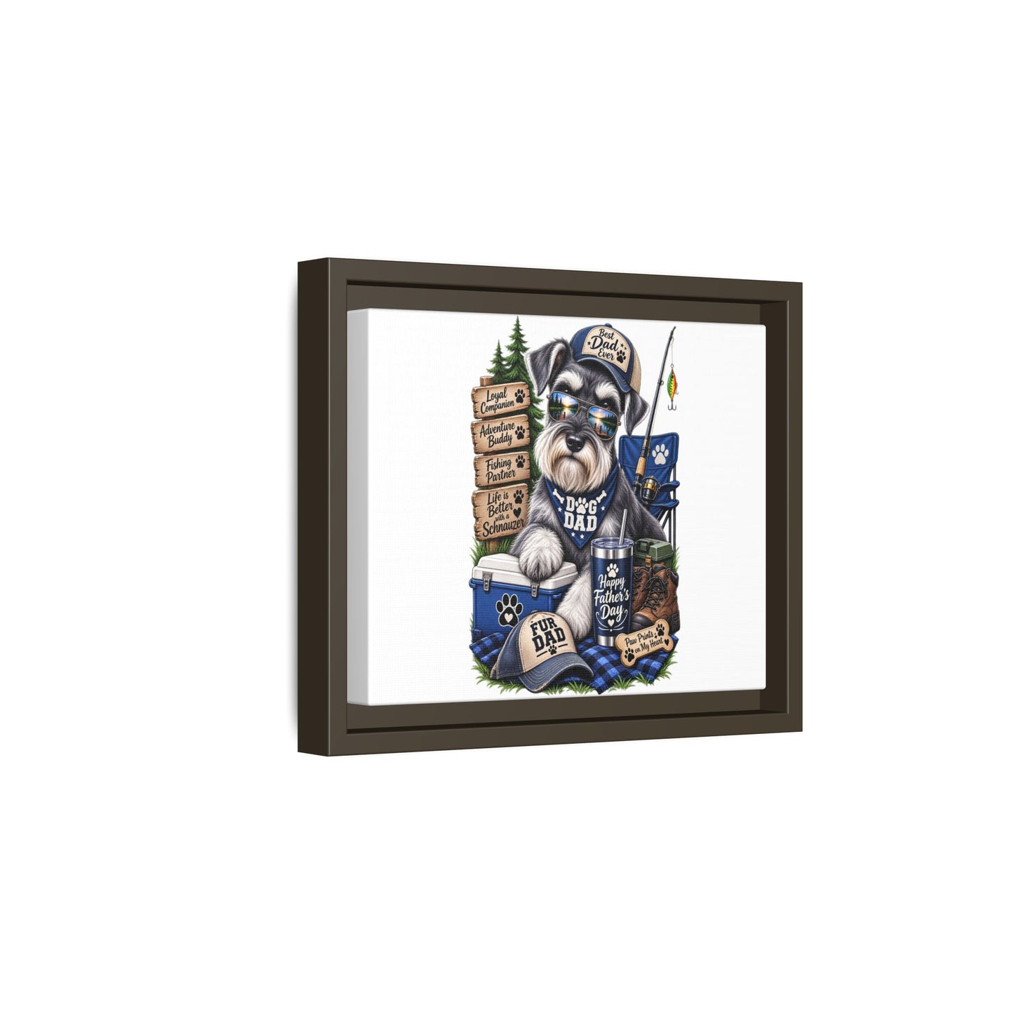 Dog Dad Schnauzer Father's Day Framed Canvas Wall Art — Fishing & Camping Pet Gift