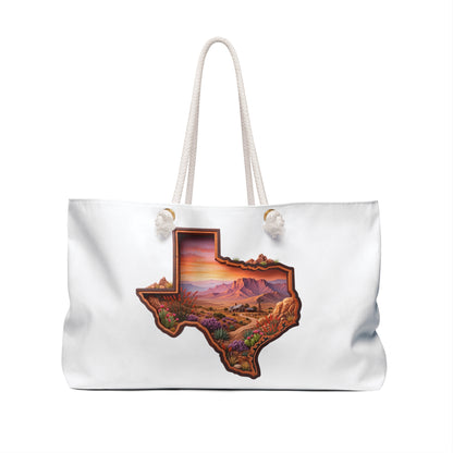 Texas Desert Sunset Weekender Bag — Scenic State Outline Travel Tote