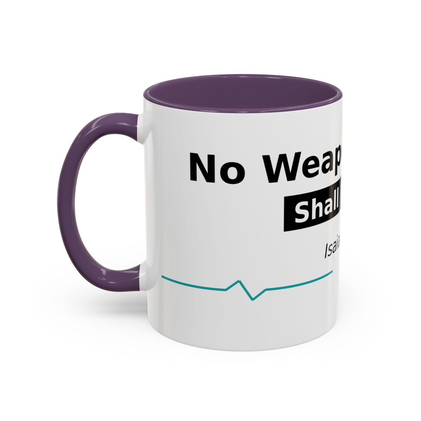 Accent Coffee Mug — "No Weapon Formed Shall Prosper" Isaiah 54:17 Inspirational Christian Mug
