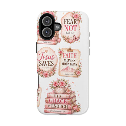 Christian Phone Case - "Fear Not, Faith Moves Mountains, Jesus Saves" Floral Magnetic Impact-Resistant Case