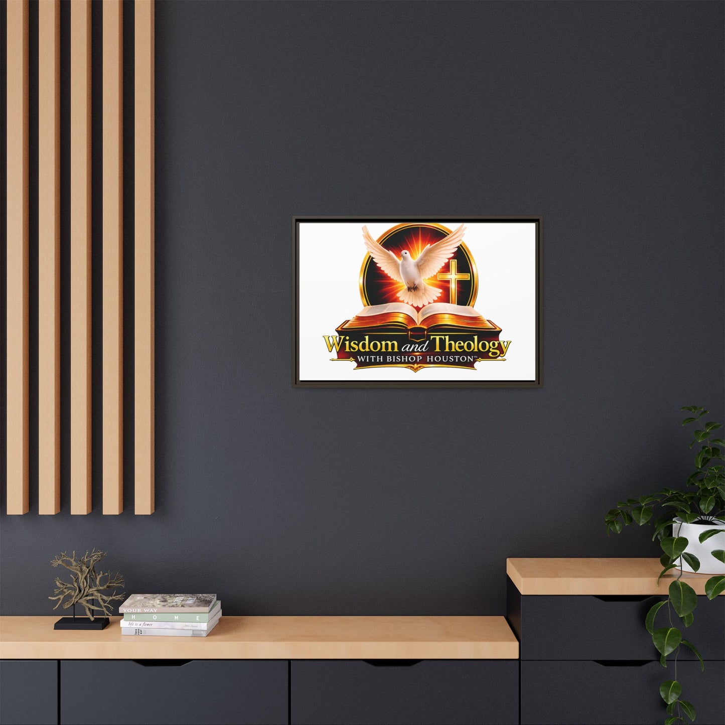 Framed Canvas Print — "Wisdom and Theology" Dove & Bible Wall Art
