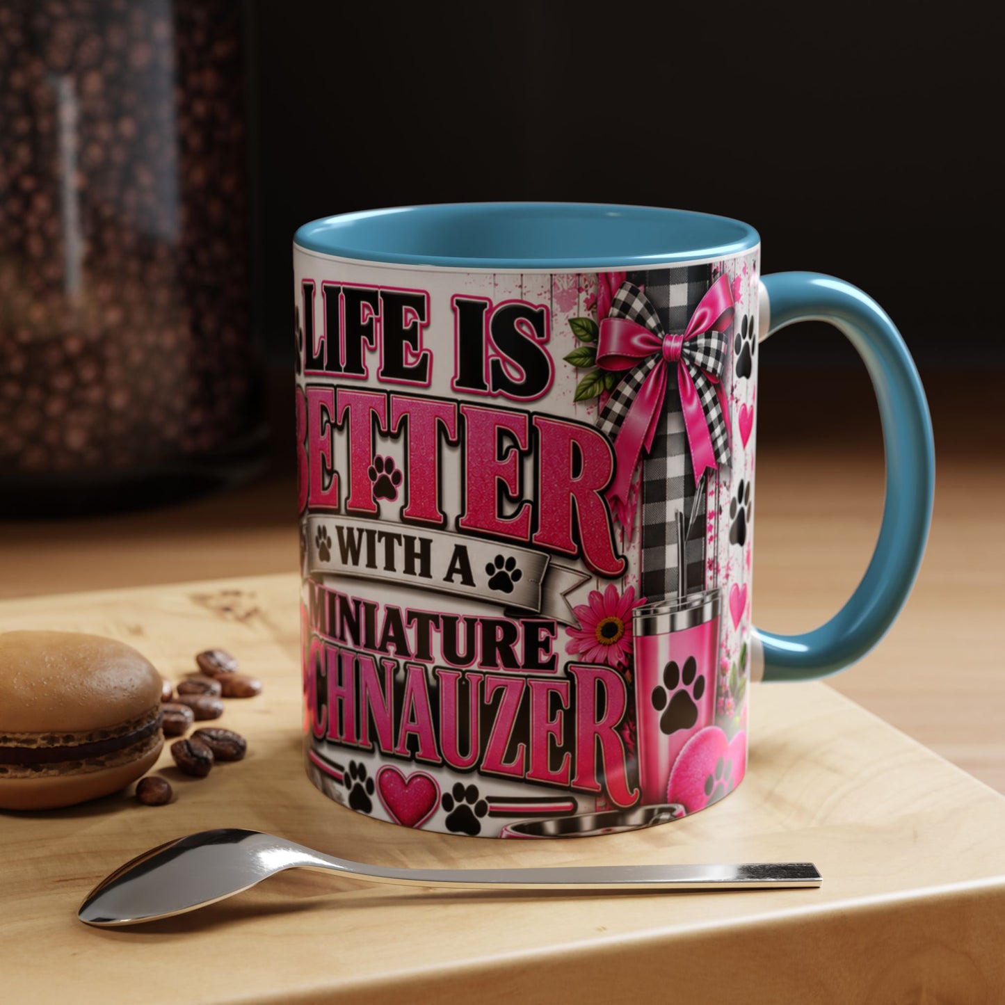 Life Is Better With A Miniature Schnauzer Accent Coffee Mug — Pink Paw Print Dog Lover Gift (11/15oz)