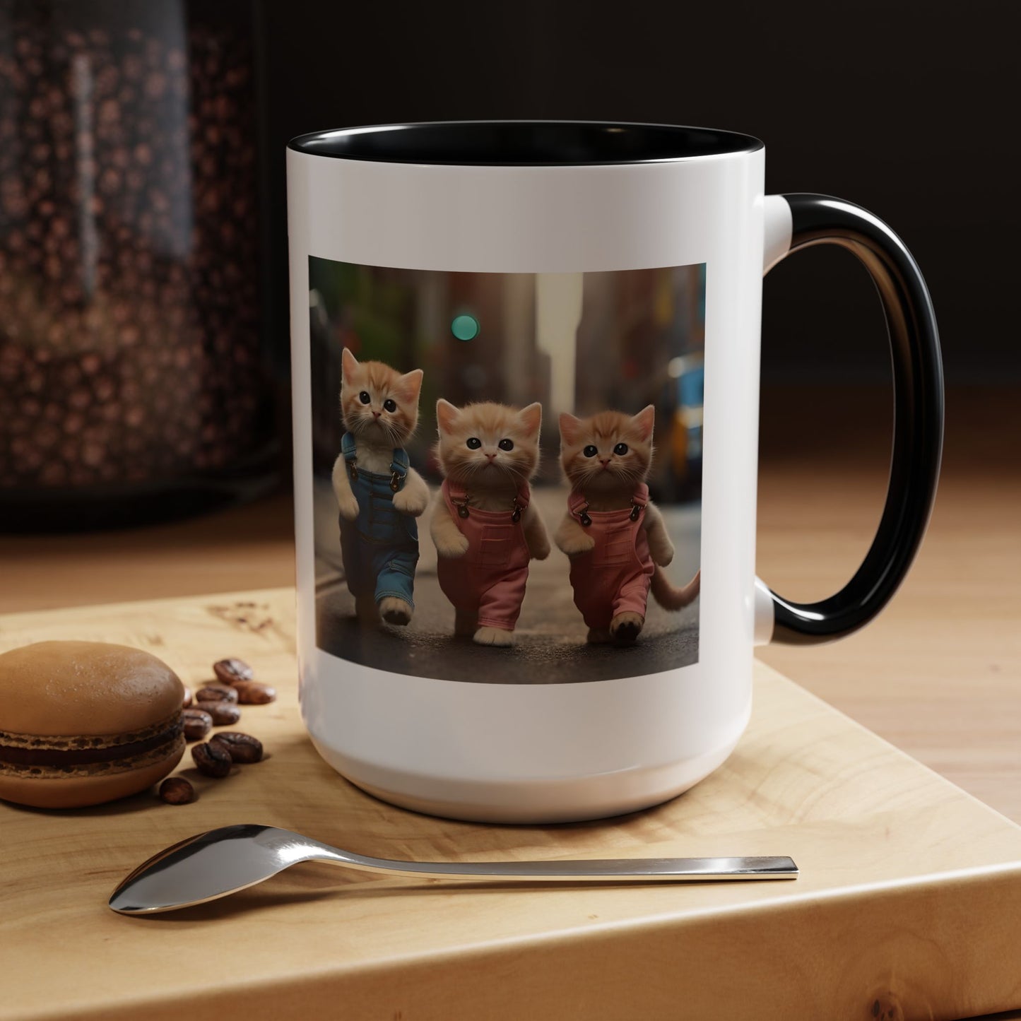Cute Kittens Walking Coffee Mug — Adorable Cat Friends Accent Mug (11/15 oz)