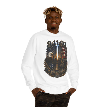 9/11 Remembrance Crewneck Sweatshirt — We Will Never Forget Memorial Tee