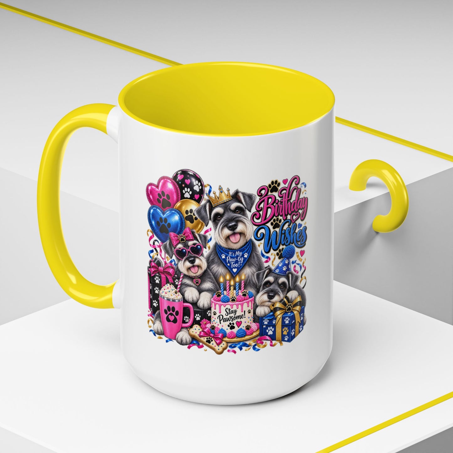 Birthday Wishes Dog Coffee Mug — Cute Paw Print Celebration Mug (11/15oz)