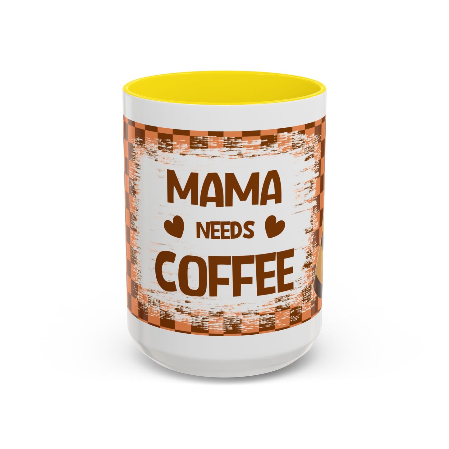 Mama Needs Coffee Accent Mug — 11/15oz Brown Checkered Coffee Cup