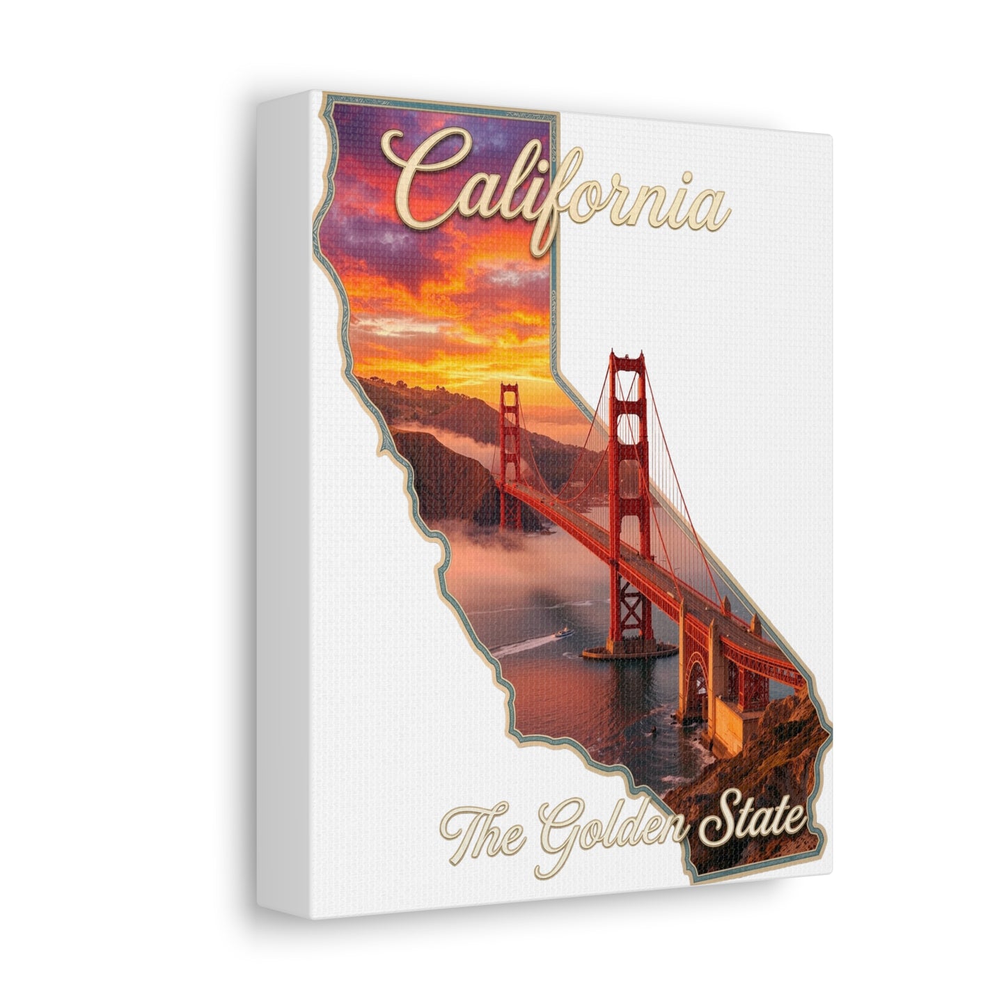 California Golden State Canvas Wall Art — Golden Gate Bridge Sunset