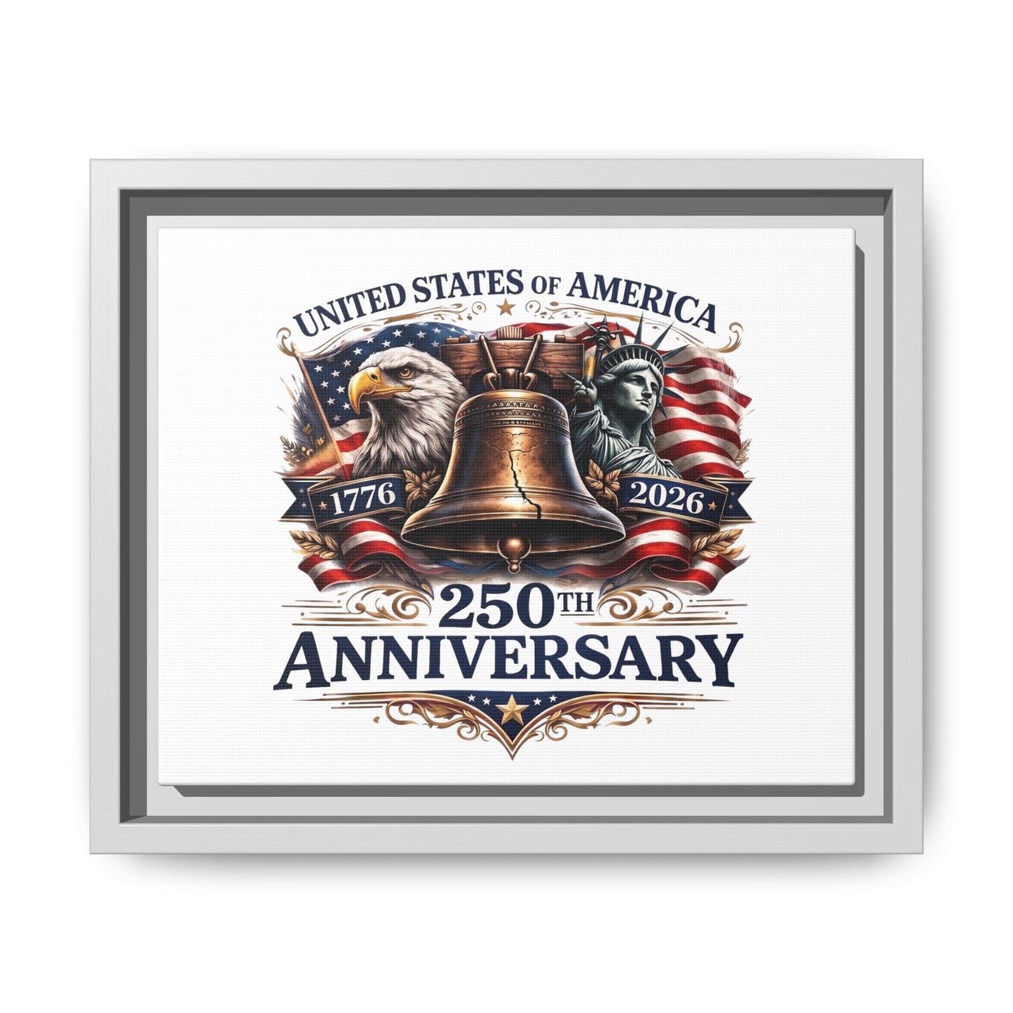 250th Anniversary Framed Canvas - United States of America Patriotic Liberty Bell Print