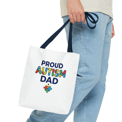 Proud Autism Dad Tote Bag — Colorful Puzzle-Heart Support Gift