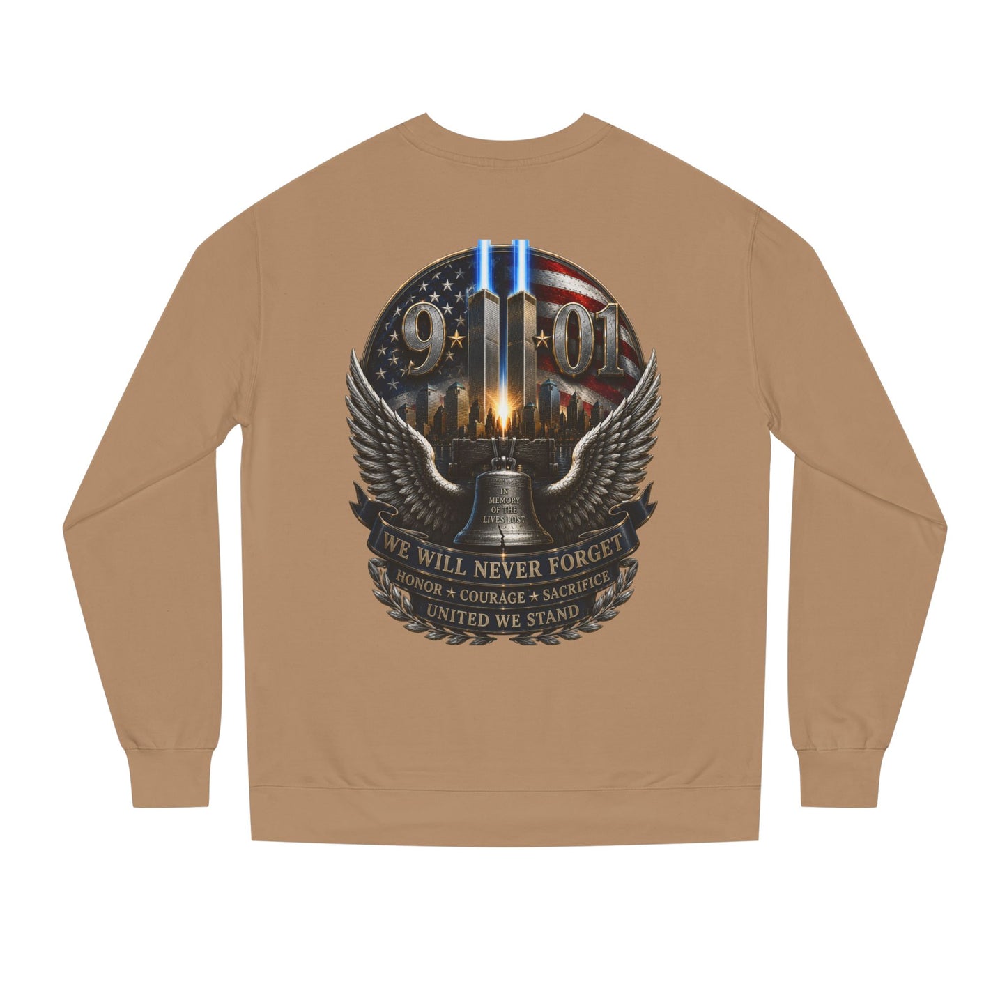 9/11 Memorial Sweatshirt — We Will Never Forget Tribute Crewneck