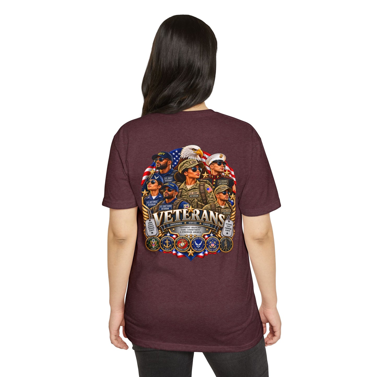 Veterans Tribute T-Shirt – Patriotic Eagle & Service Emblems