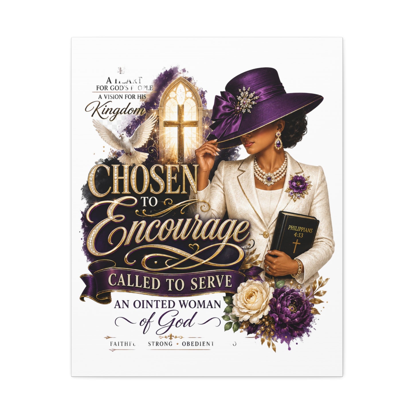 Chosen to Encourage Stretched Canvas – Inspirational Christian Wall Art (Called to Serve, ‘Anointed Woman’)